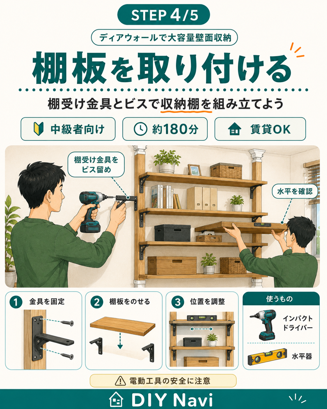 棚板取り付けの手順イラスト